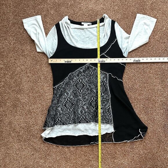 Feratelli Top Women’s Lg Tunic Black White Asymmetrical Pullover Artsy Layered - Picture 6 of 6